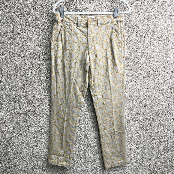 Anthropologie Pants Women’s 29 Tan & Yellow Embroidered Circle Relaxed Chino - Picture 1 of 10